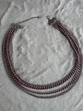 Ann Taylor Silver and Magenta Multi-Strand Chain Necklace